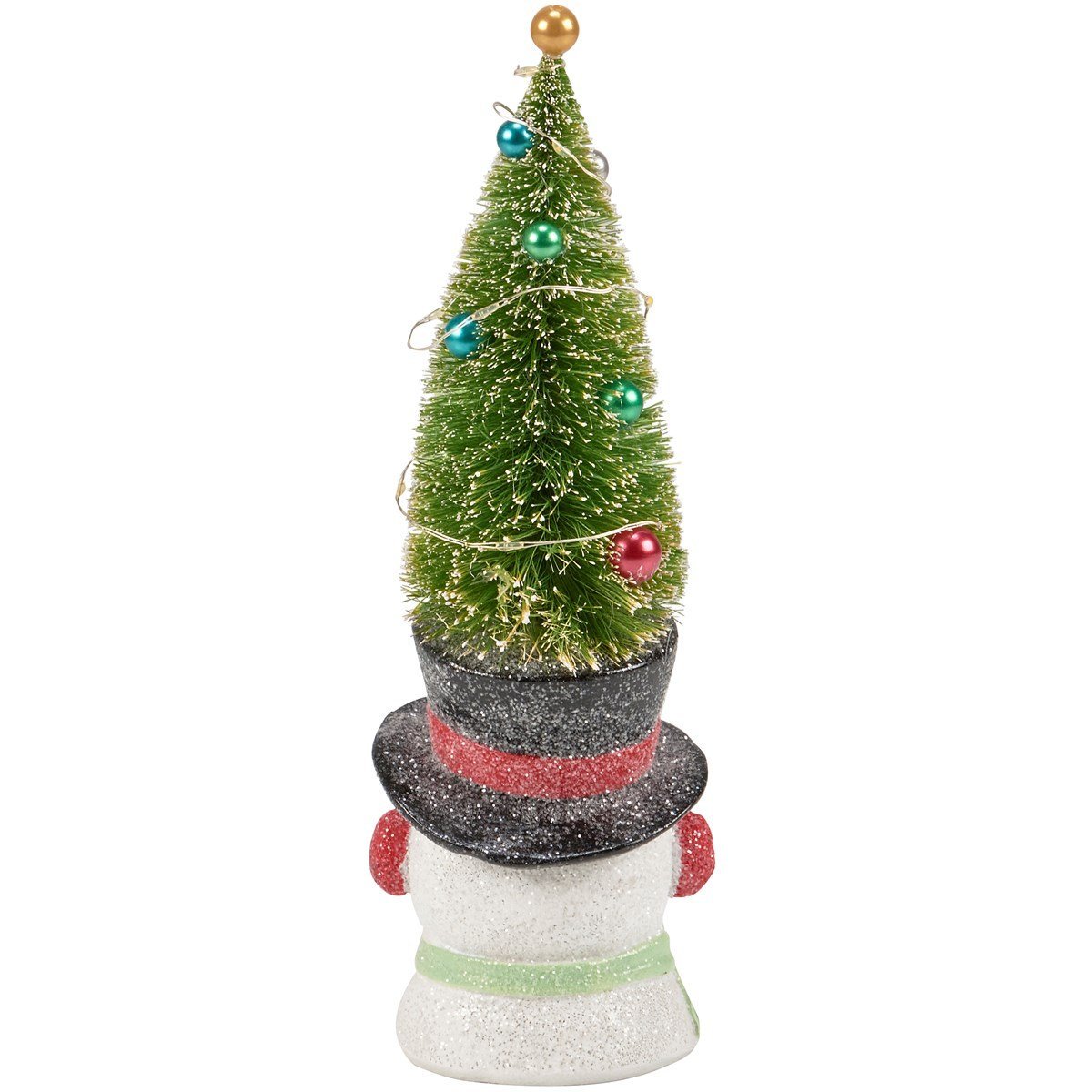 Christmas Retro Look Light Up Top Hat Snowman w/ Bottle Brush Tree Figurine 10.25" - The Primitive Pineapple Collection