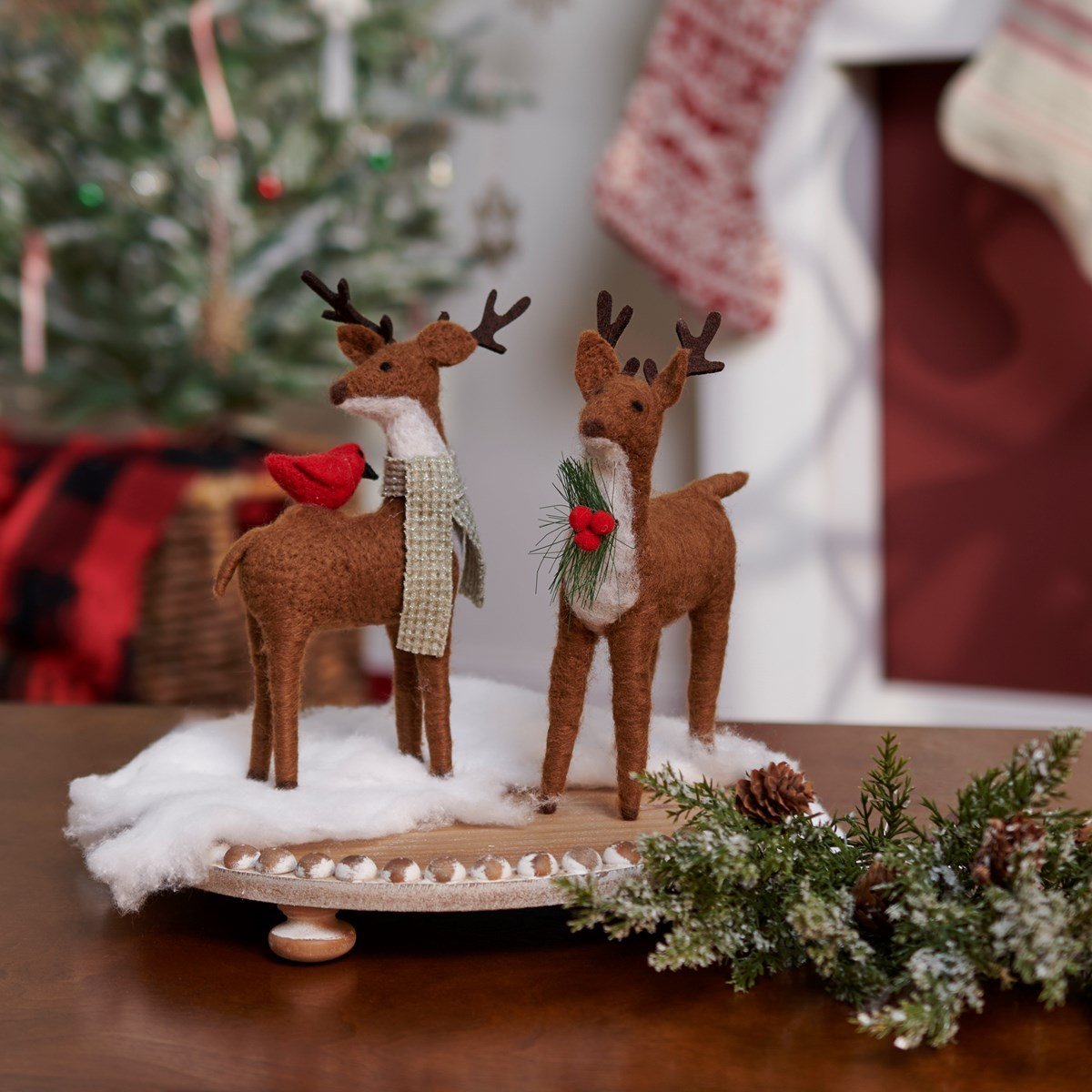 Primitive Country Christmas Felt Primitive Country Christmas Felt 2 pc Reindeer with Cardinal - The Primitive Pineapple Collection