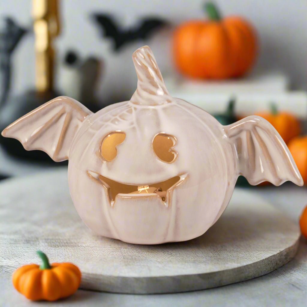 Primitive Halloween Lighted Pumpkin Bat Figurine - The Primitive Pineapple Collection