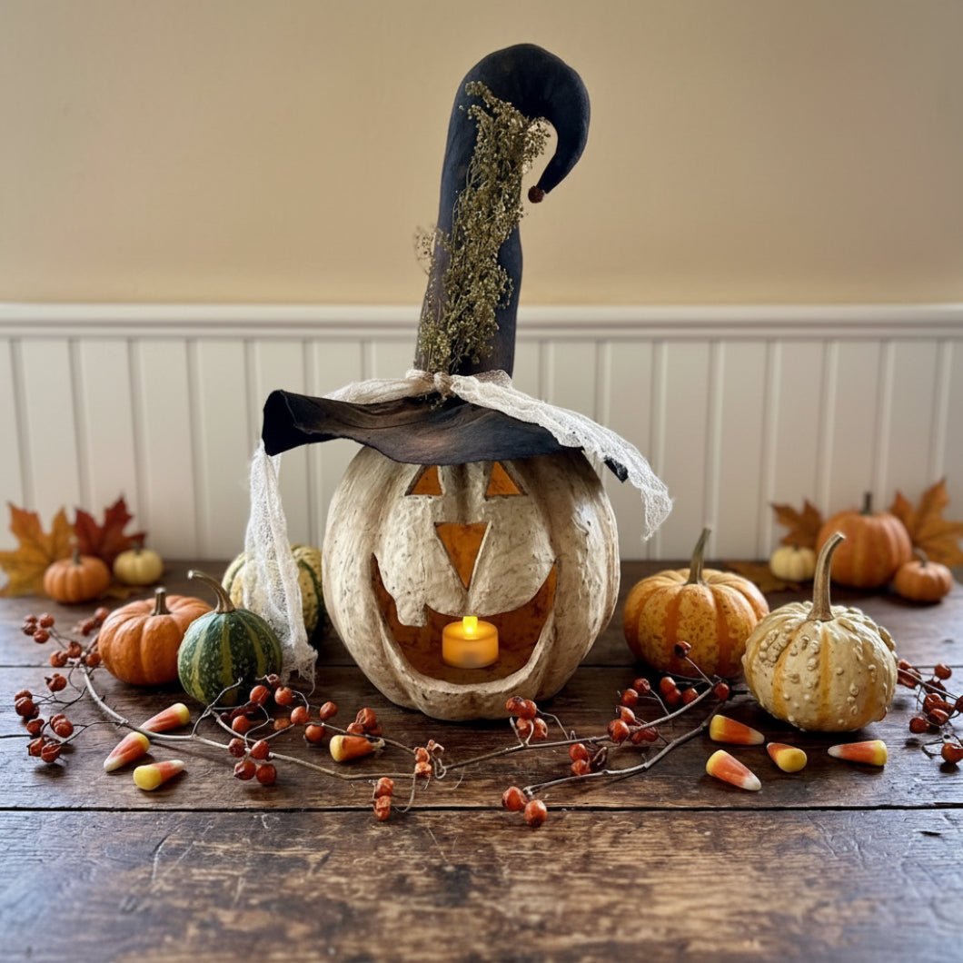 Ragon House Halloween Fall Collectable 11” White Big Mouth Pumpkin Luminary - The Primitive Pineapple Collection