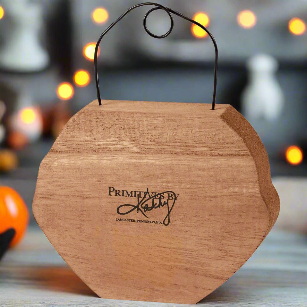 Primitive Rustic Halloween 6" Chunky Wood Jack O Lantern Ornament /Shelf Sitter - The Primitive Pineapple Collection