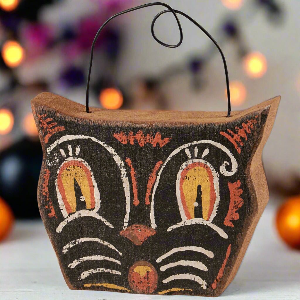 Primitive Rustic Halloween 6" Chunky Wood Black Cat Ornament /Shelf Sitter - The Primitive Pineapple Collection
