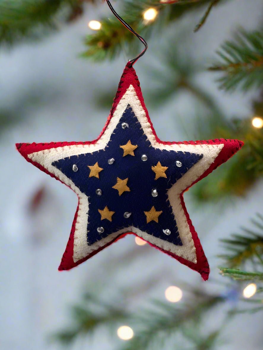 Primitive Handcrafted Americana Felt 6” Flag Ornament - The Primitive Pineapple Collection