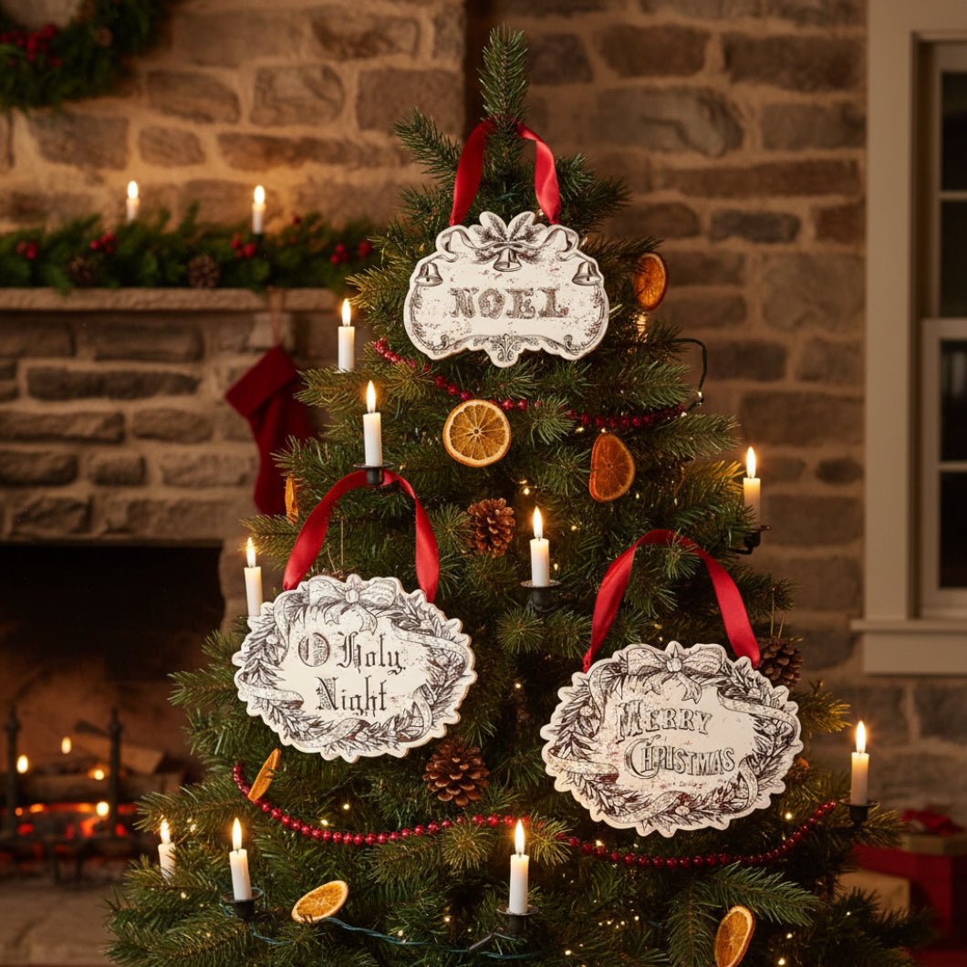 Primitive Christmas Embossed Metal Vintage Christmas Ornament Set 3 pc - The Primitive Pineapple Collection