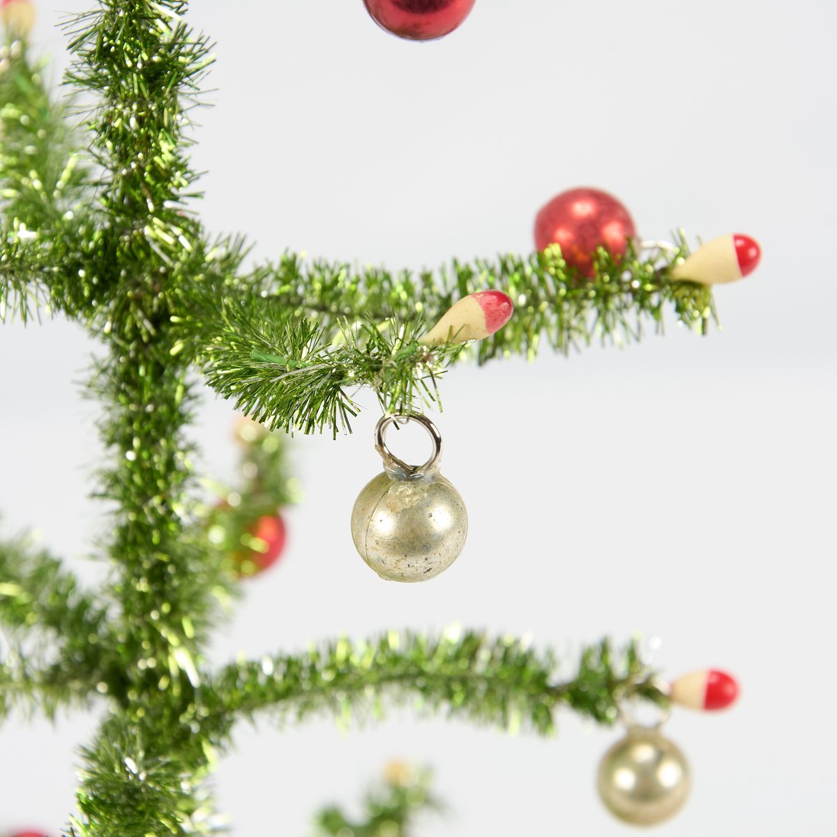 Primitive Retro 12" Vintage Christmas Tree w/ Silver/Red Ornaments - The Primitive Pineapple Collection