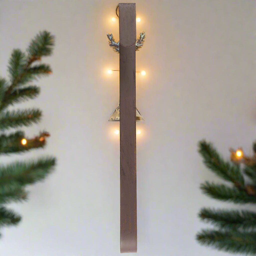 Primitive Christmas Over the Door 16" Bell and Reindeer Wreath Holder - The Primitive Pineapple Collection