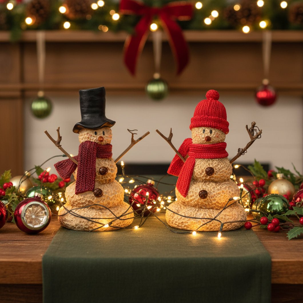 Christmas Resin Top Hat & Scarf Melting Snowman - 7"H - The Primitive Pineapple Collection