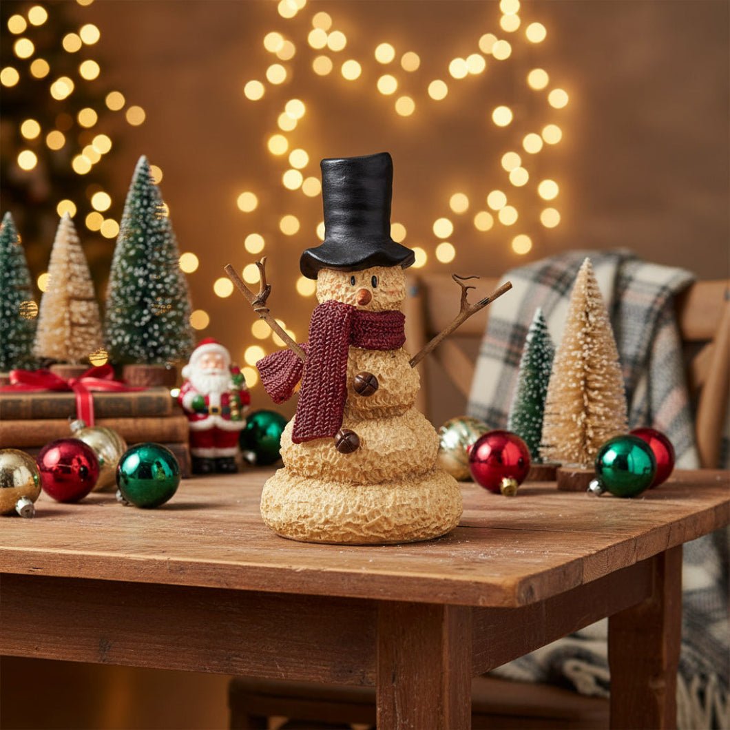Christmas Resin Top Hat & Scarf Melting Snowman - 7"H - The Primitive Pineapple Collection