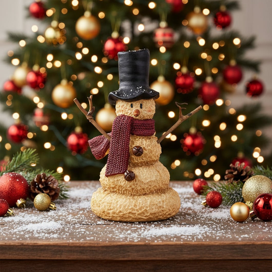 Christmas Resin Top Hat & Scarf Melting Snowman - 7"H - The Primitive Pineapple Collection