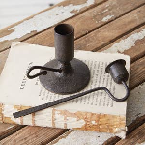Primitive Farmhouse Chamber Candlestick Holder and Snuffer - The Primitive Pineapple Collection