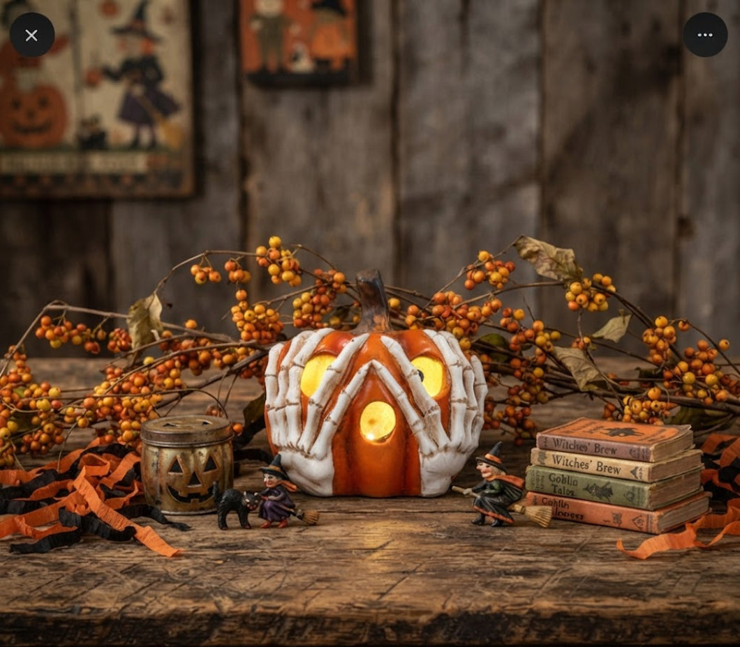 Ragon House Halloween Fall 5.5" Orange Light Up Skeleton Pumpkin