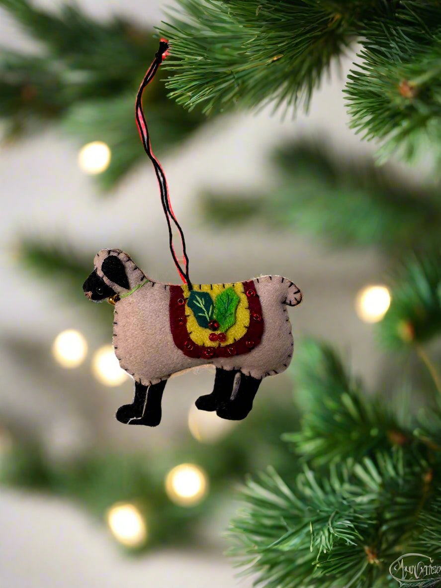 Primitive Christmas Handcrafted Felt 3.5” Rustic Sheep Ornament - The Primitive Pineapple Collection