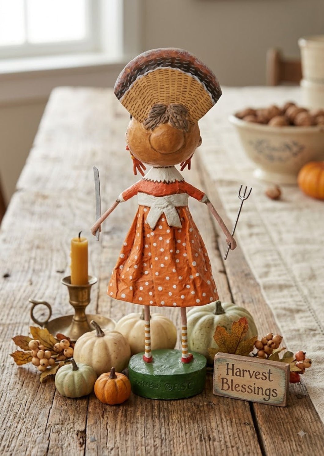 Lori Mitchell Turkey Time Thanksgiving Figurine | ESC & Company 16720 - The Primitive Pineapple Collection