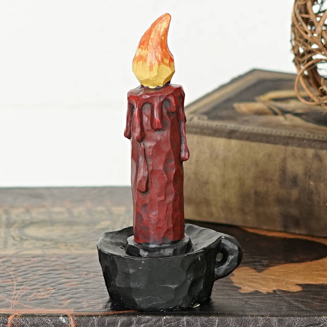 Primitive Folk Art Red Candle Shelf Sitter 5.5" - The Primitive Pineapple Collection
