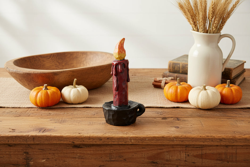 Primitive Folk Art Red Candle Shelf Sitter 5.5" - The Primitive Pineapple Collection