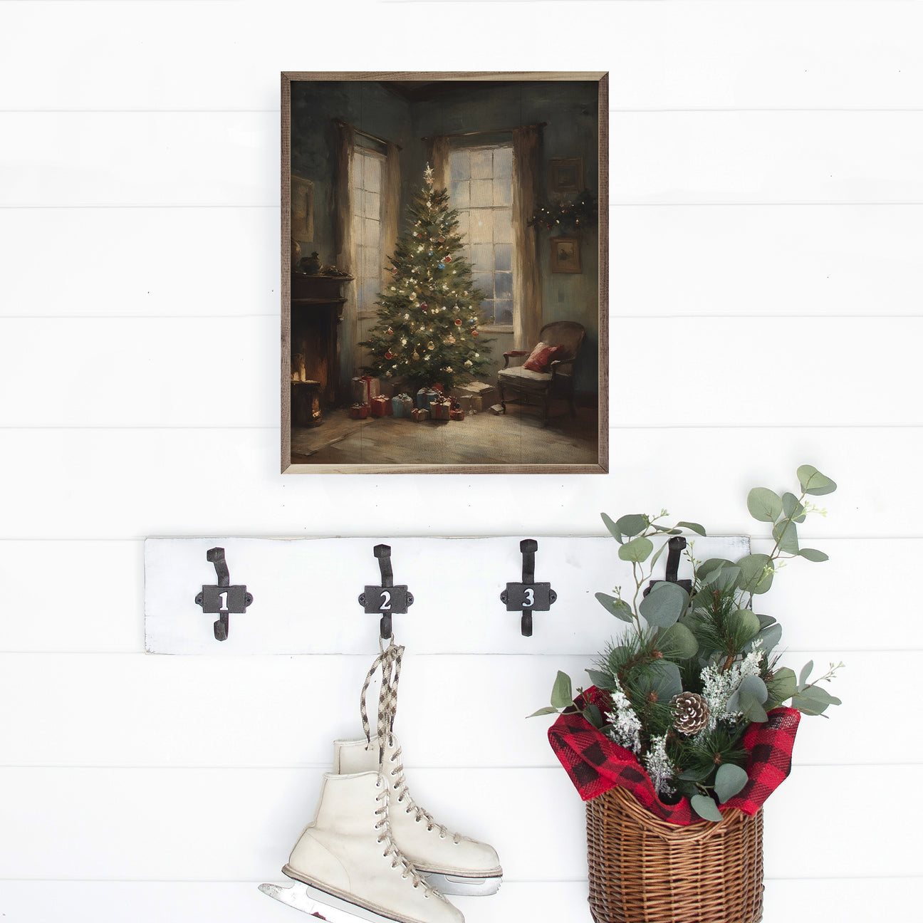 Handcrafted Walnut Framed Christmas Classic Simple Christmas Tree Art