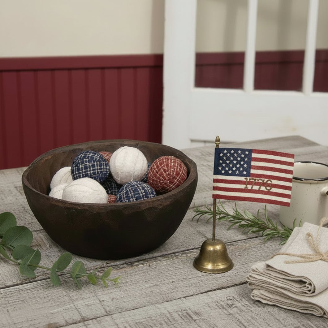 12 pc Americana Primitive Plaid Rag Balls - 1.5" Bowl Fillers - The Primitive Pineapple Collection