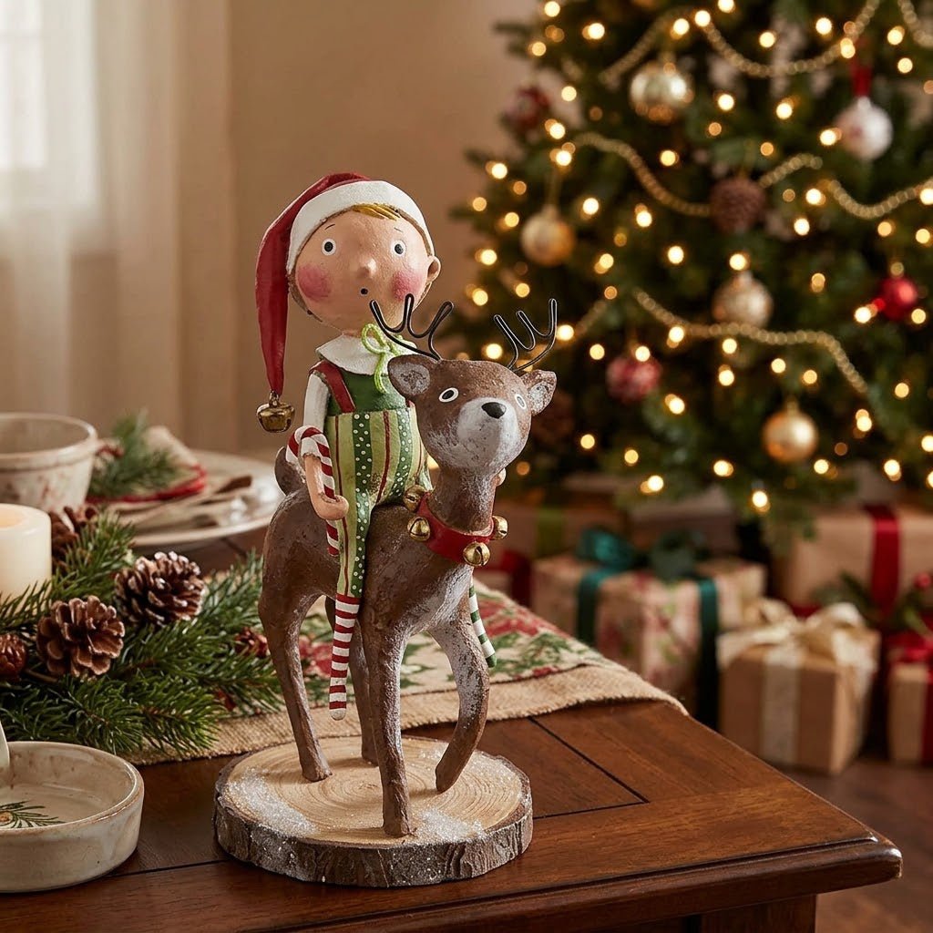 Lori Mitchell Run Run Reindeer Christmas Figurine, 6.5 Inch - The Primitive Pineapple Collection
