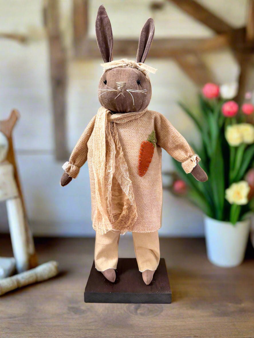 Primitive Folk Art USA Spring/Easter Bunny w/Carrot 18" - The Primitive Pineapple Collection