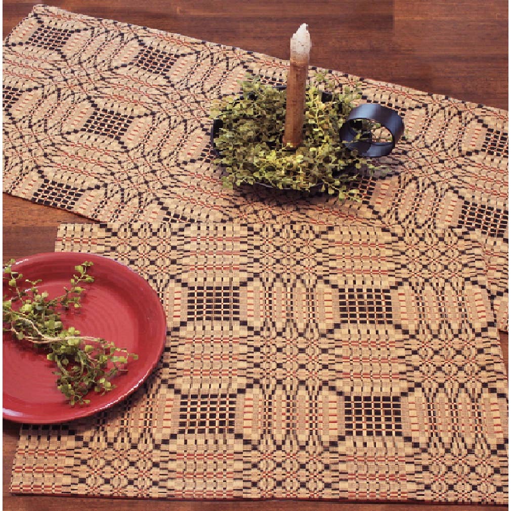 Primitive Colonial Farmhouse Tri Color Jacquard PlaceMat 14" x 8" - The Primitive Pineapple Collection