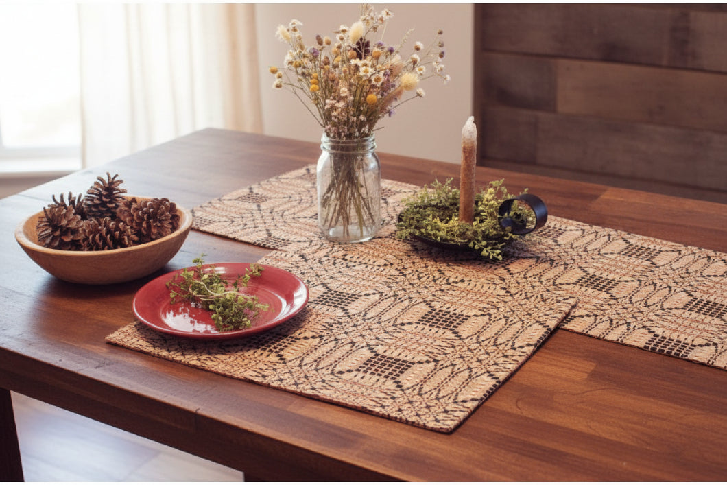 Primitive Colonial Farmhouse Tri Color Jacquard PlaceMat 14" x 8" - The Primitive Pineapple Collection
