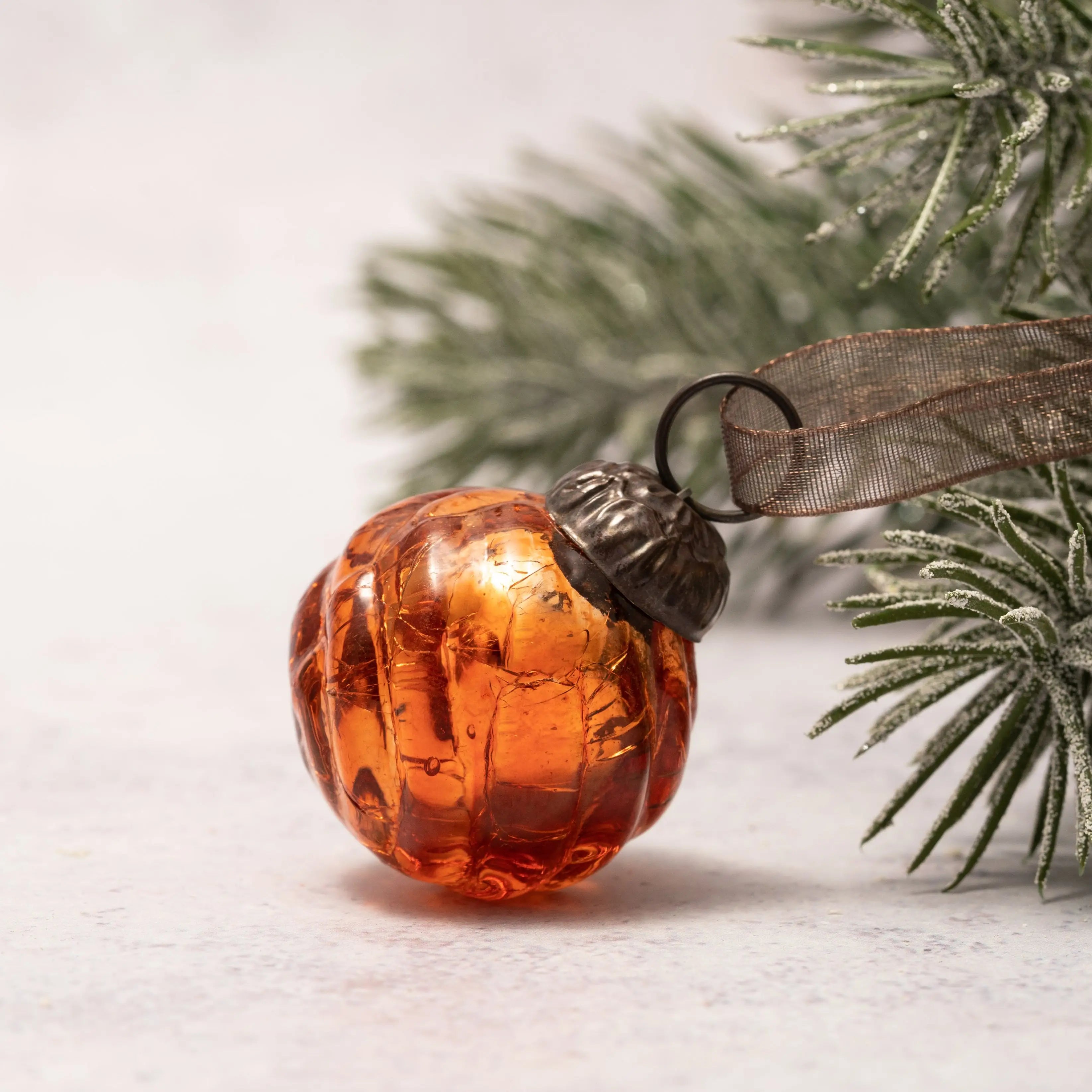 Christmas Handmade 6 pc Small 1" Swirl Glass Ball Ornaments Vintage /Retro Look - The Primitive Pineapple Collection