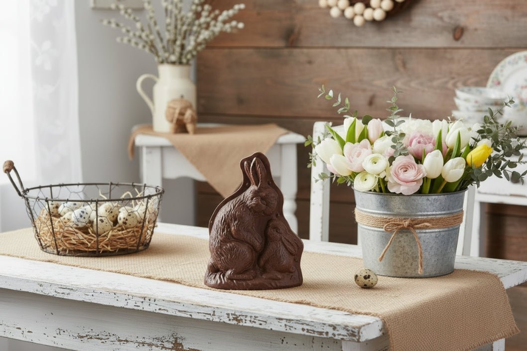 Primitive Spring Faux 7.5 Inch Resin Chocolate Mold Mother & Baby Bunny Figurine - The Primitive Pineapple Collection