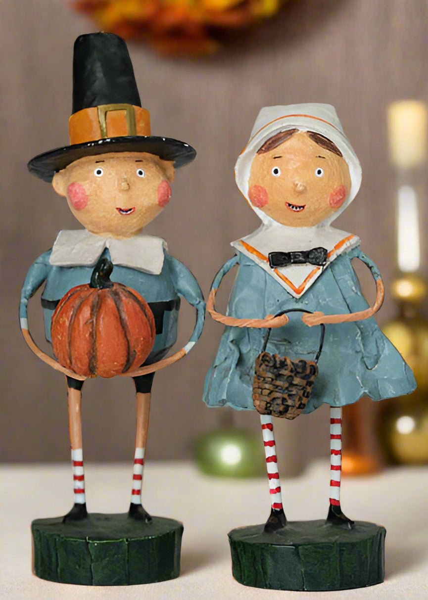 ESC Folk Art Fall Tom & Goodie Thanksgiving Boy/Girl Lori Mitchell 2 Pc 20696 - The Primitive Pineapple Collection