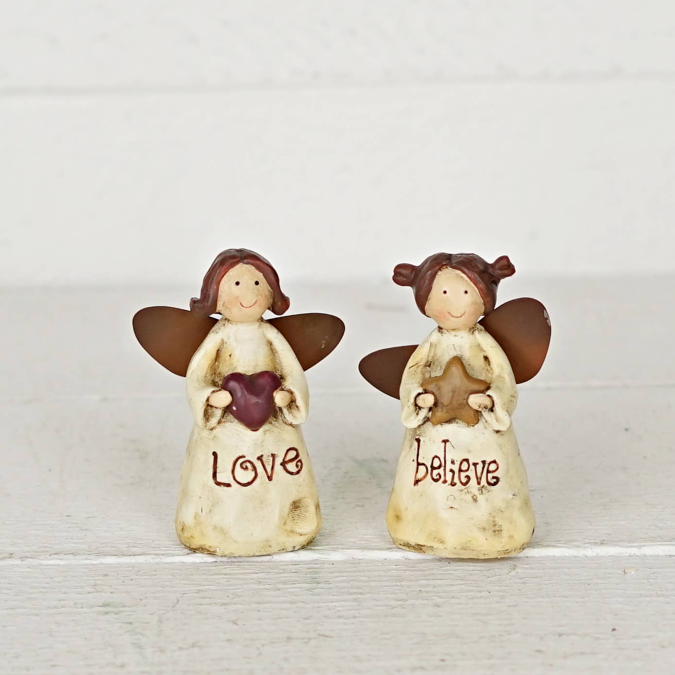 Primitive Farmhouse 2 pc Love and Believe Angels w/ Star Figurines - The Primitive Pineapple Collection