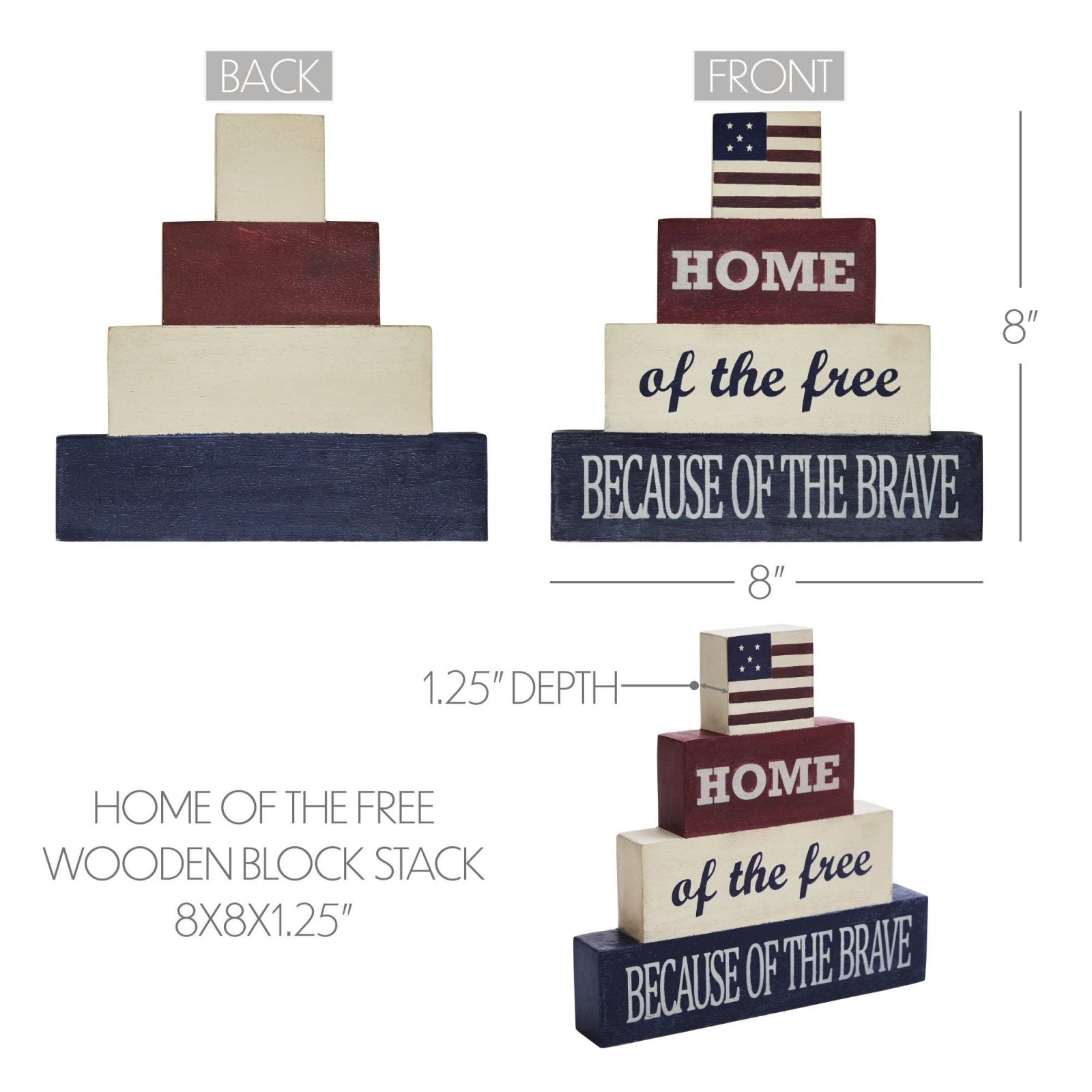 Patriotic Wooden Block Stack – Home of the Free 8x8x1.25 - The Primitive Pineapple Collection