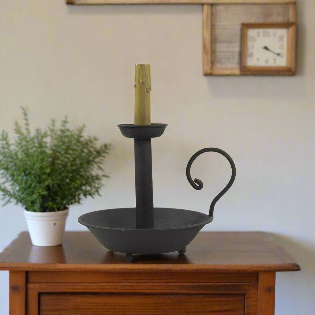 Primitive Farmhouse Black 13" Electric Chamberstick Accent Lamp - The Primitive Pineapple Collection
