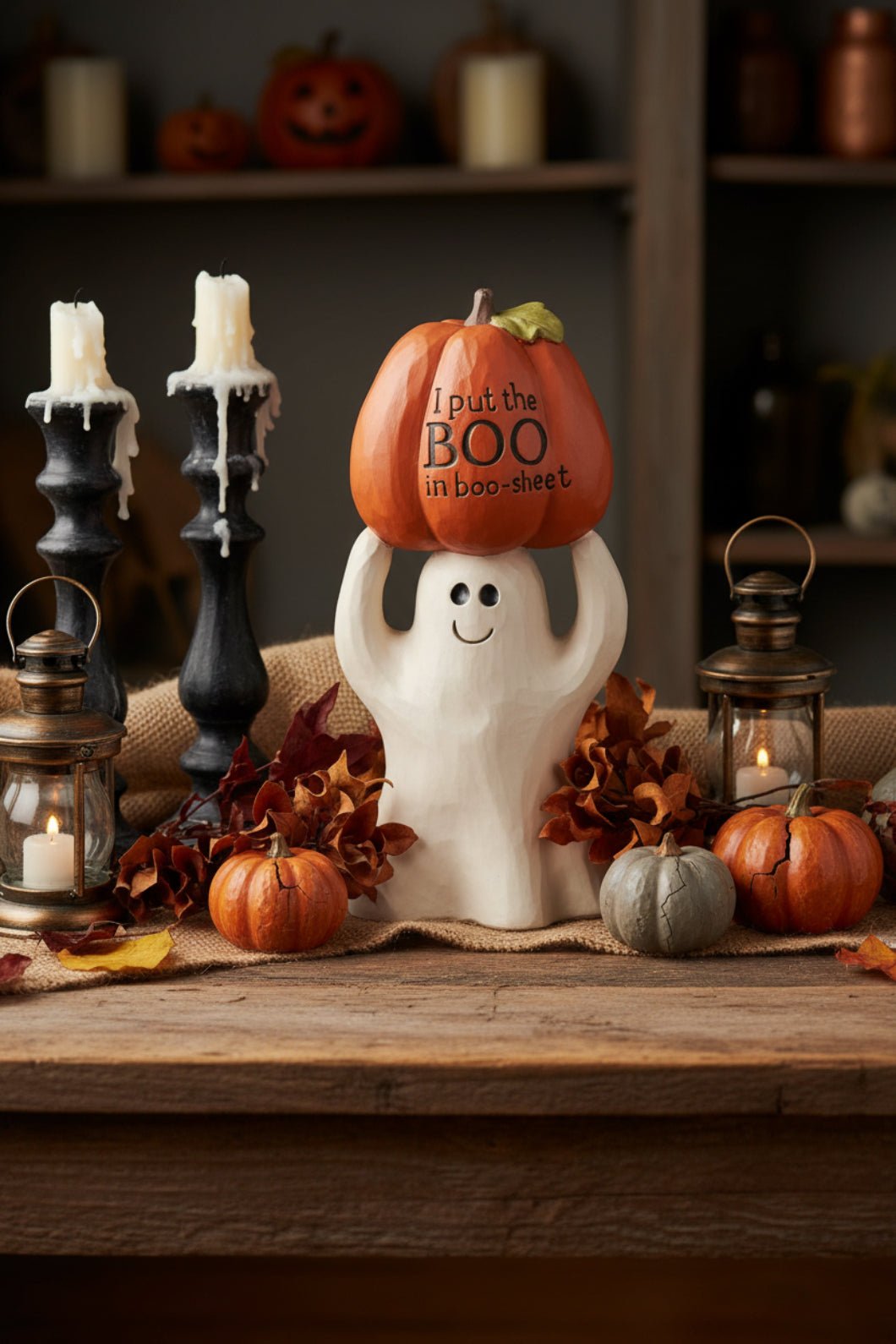 Blossom Bucket Halloween Boo In Boo Sheet Ghost With Pumpkin - The Primitive Pineapple Collection