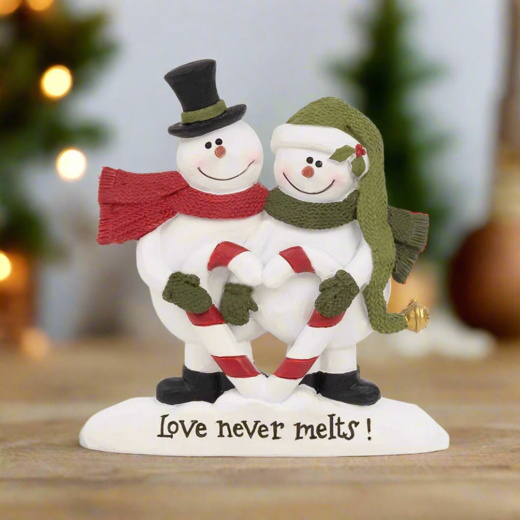 Blossom Bucket Christmas Love Never Melts Snowcouple W/ CC Heart Shelf Sitter - The Primitive Pineapple Collection