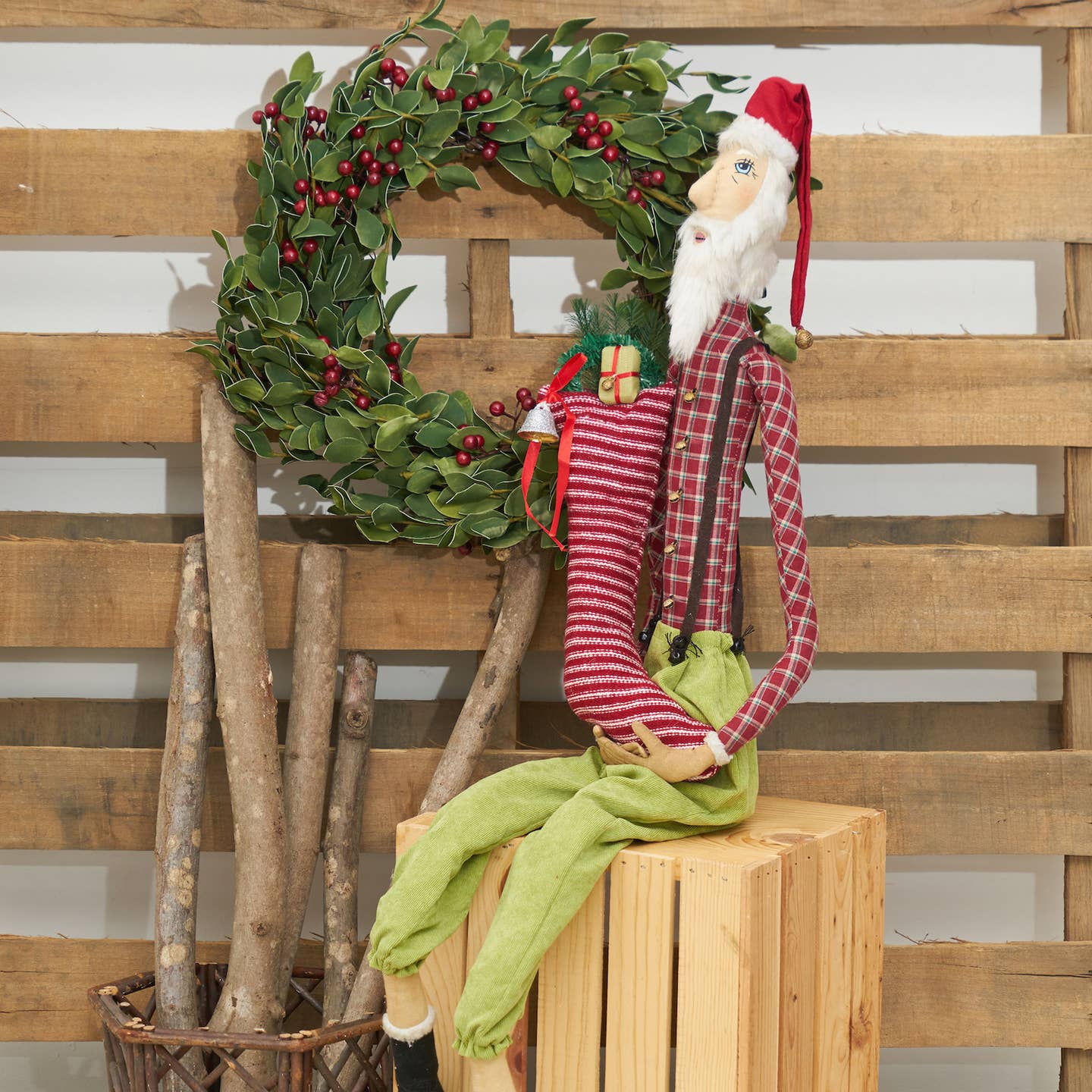 Christmas Winter Joe Spencer 46" Sleepy Time Santa Gathered Traditions Art Doll - The Primitive Pineapple Collection