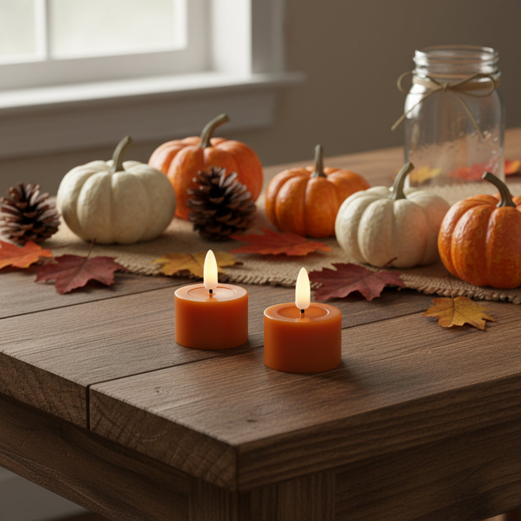 Ragon House 2 pc 3D Flame Battery Tealight Candles with 6hr Timer – Orange Melting Look