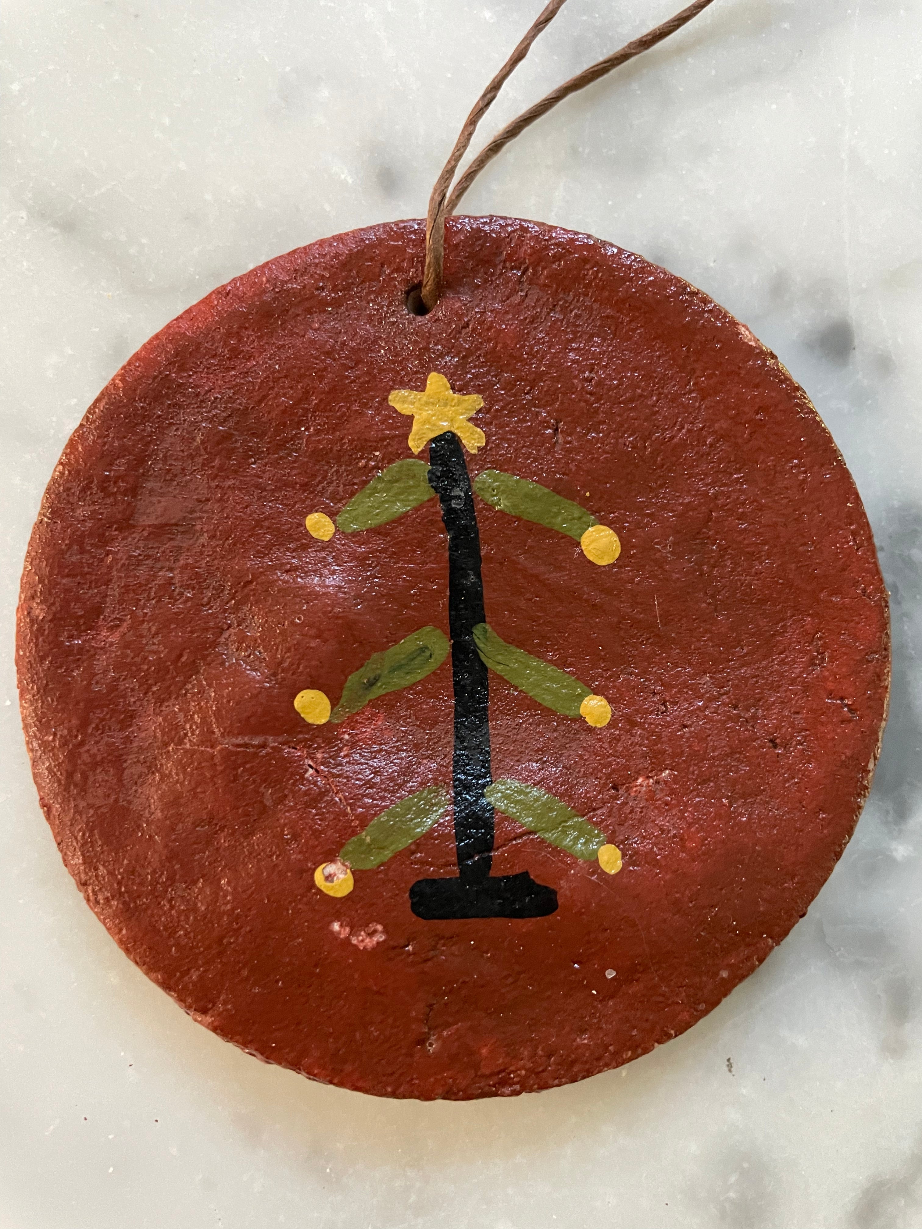 Primitive Christmas Handmade Dough 3" Redware Style Painted Ornaments