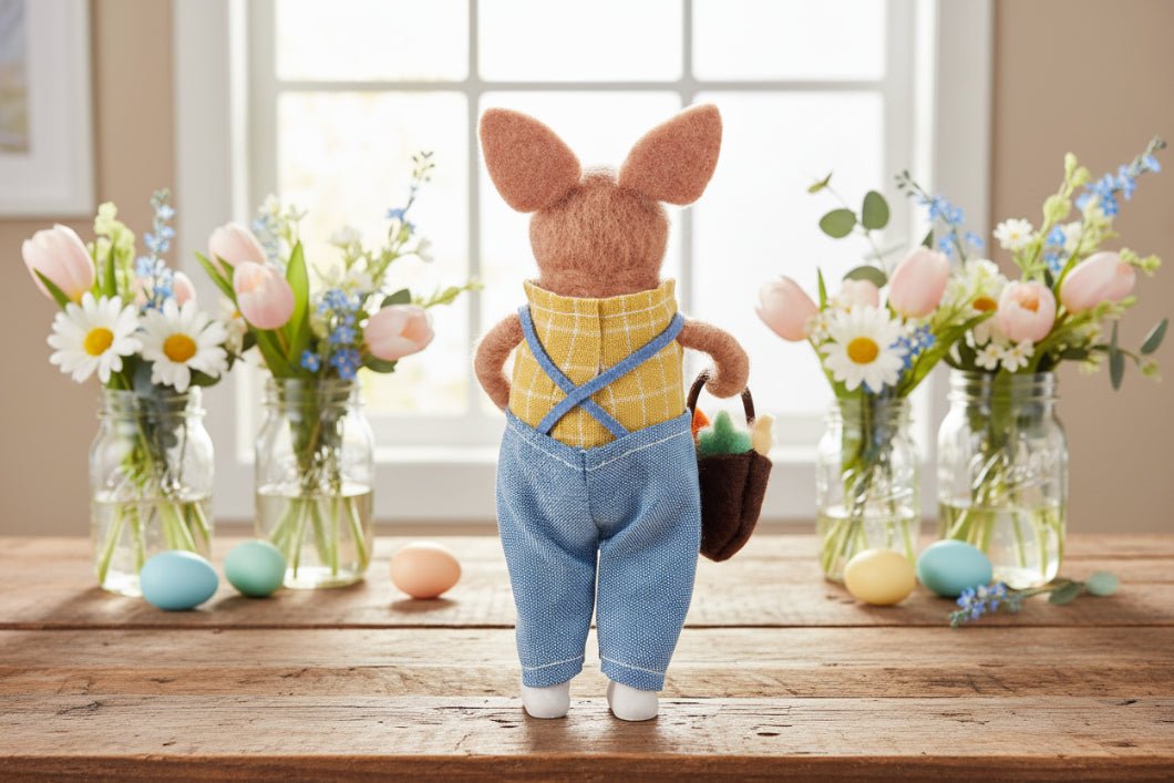 Farmhouse Spring Easter Food Basket Bunny Figurine - The Primitive Pineapple Collection