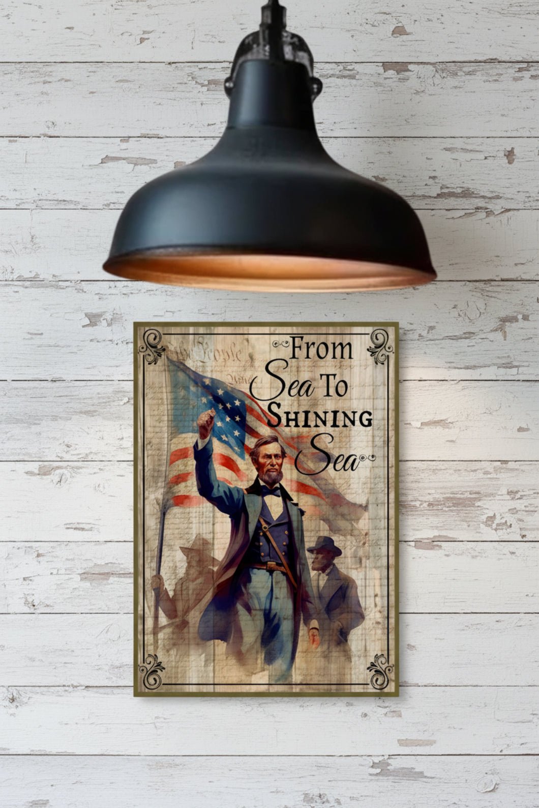 Sea to Shining Sea Flag Soldiers Metal Sign 12" x 8" - Patriotic Wall Decor - The Primitive Pineapple Collection