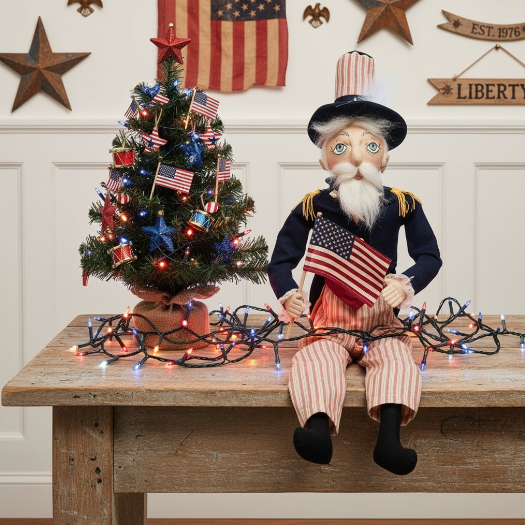 Joe Spencer Uncle Sam 32" Primitive Folk Art Patriotic Doll - The Primitive Pineapple Collection