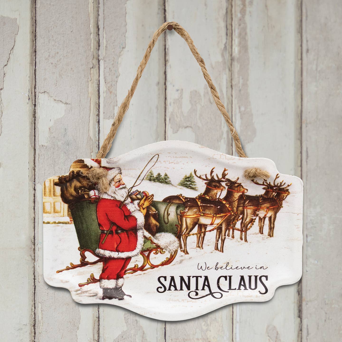 Primitive Christmas 6" We Believe in Santa Claus Vintage Embossed Metal Hanger - The Primitive Pineapple Collection