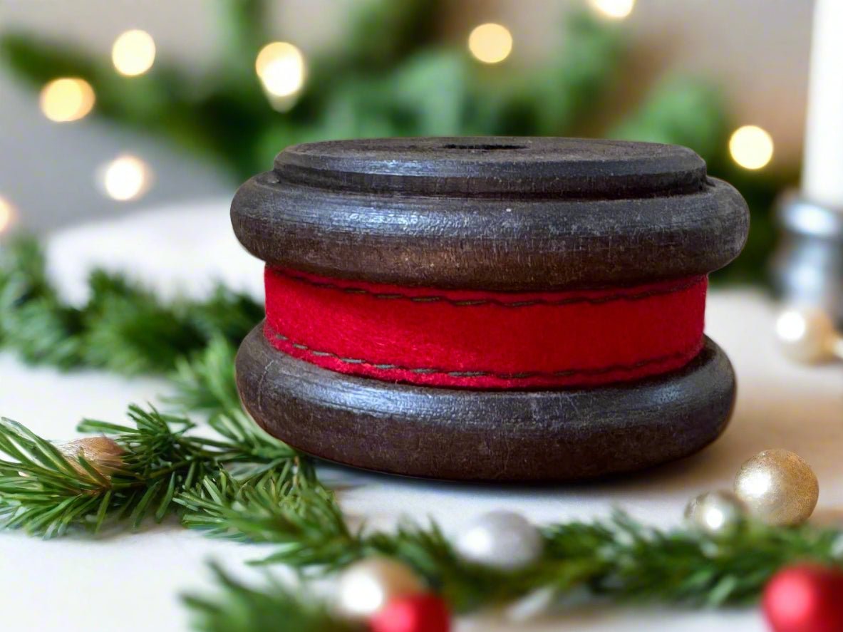 Primitive Christmas Wood Spool w/ Christmas Ribbon - The Primitive Pineapple Collection