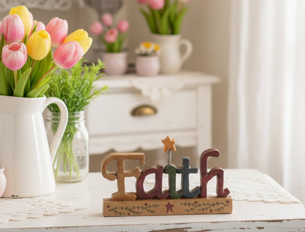 Primitive Farmhouse 6" Faith Shelf Sitter - The Primitive Pineapple Collection