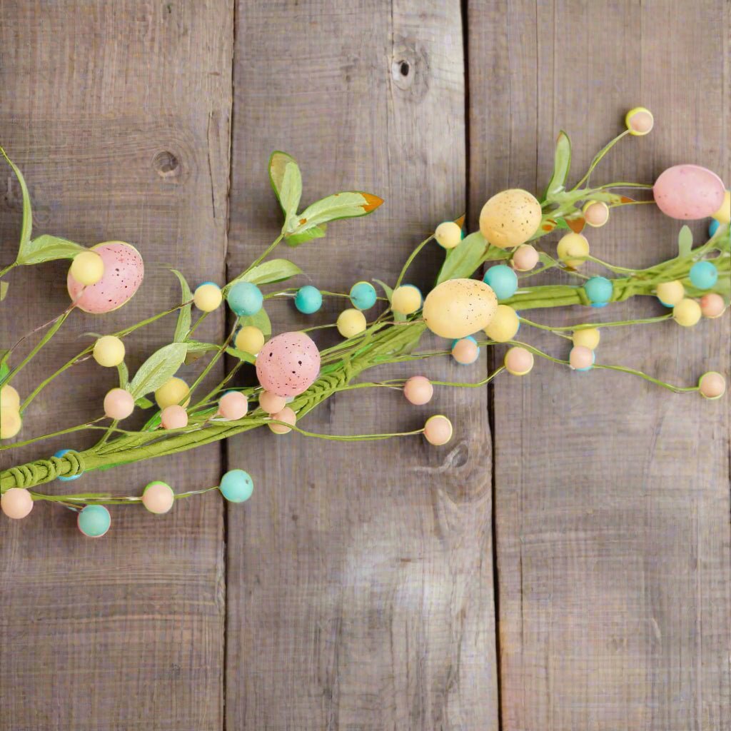 Primitive Farmhouse 4ft Pastel Egg Garland with Willow Leaves - The Primitive Pineapple Collection