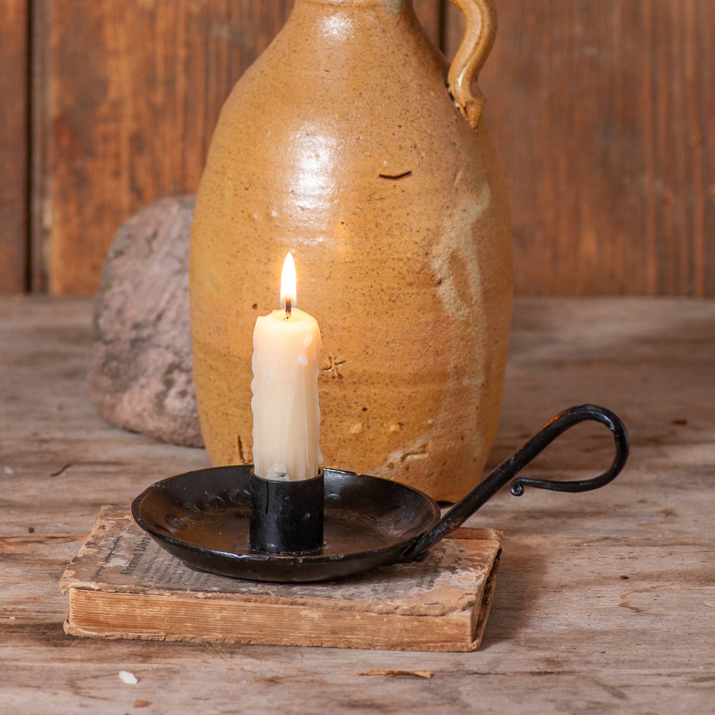 Primitive Colonial Cast Iron Taper Holder with Handles - The Primitive Pineapple Collection
