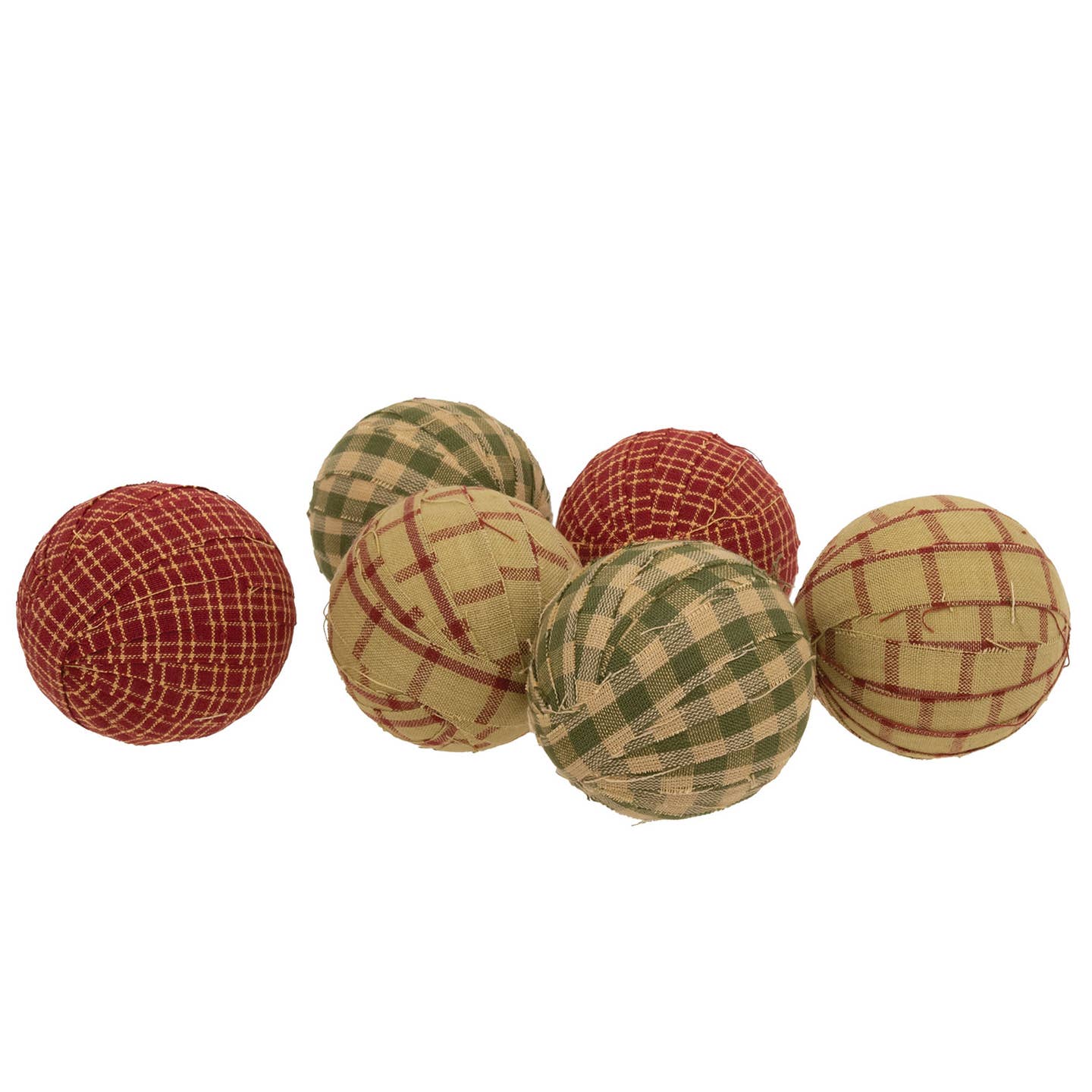 Primitive 6 pc 2.5" Red/Green Gingham Rag Balls Bowl Filler - The Primitive Pineapple Collection