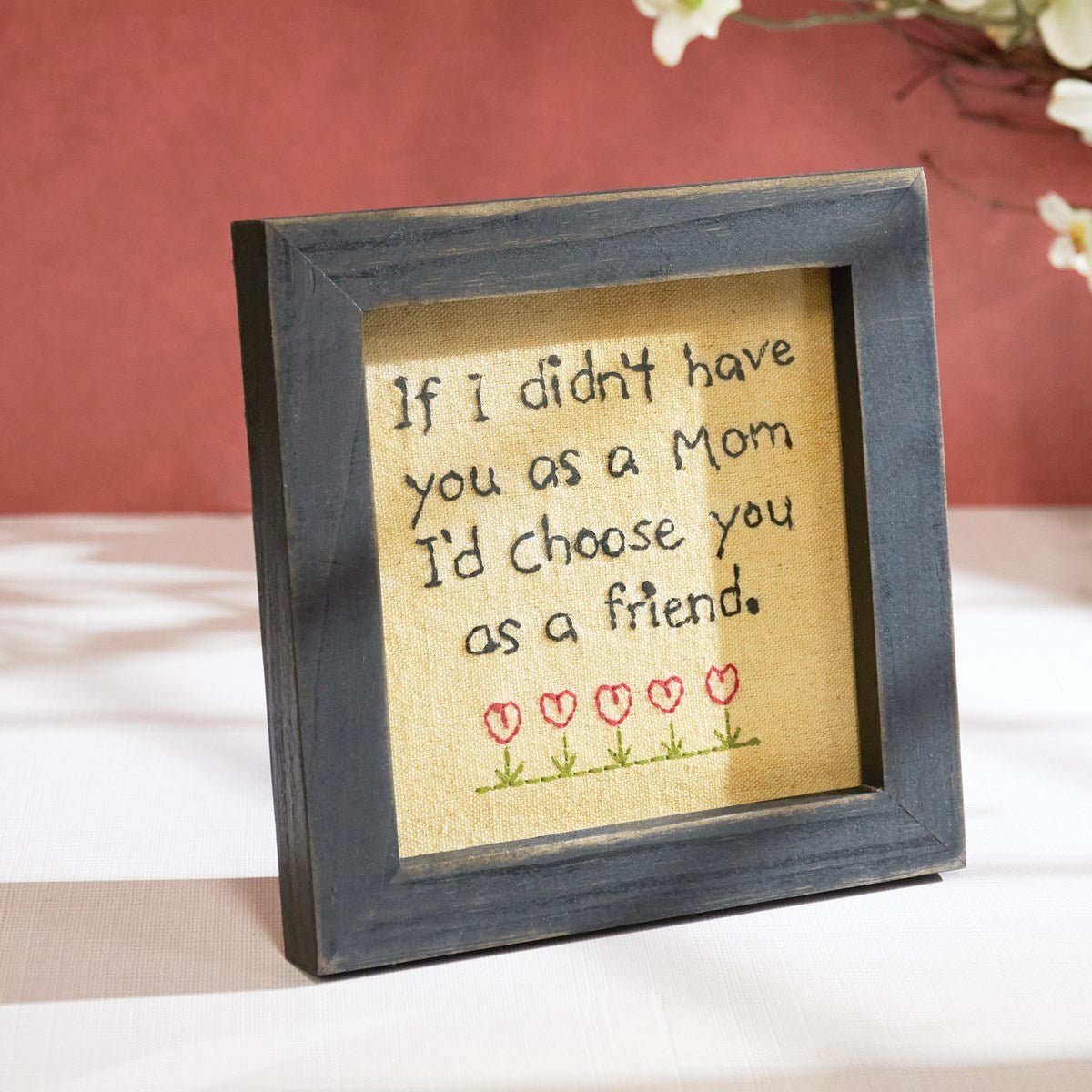 Primitive Colonial Folk Art Framed Sampler"Mom I&