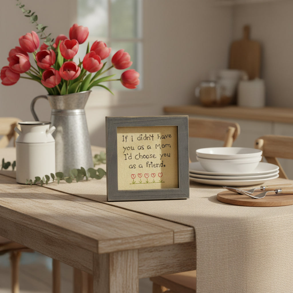 Primitive Colonial Folk Art Framed Sampler"Mom I&