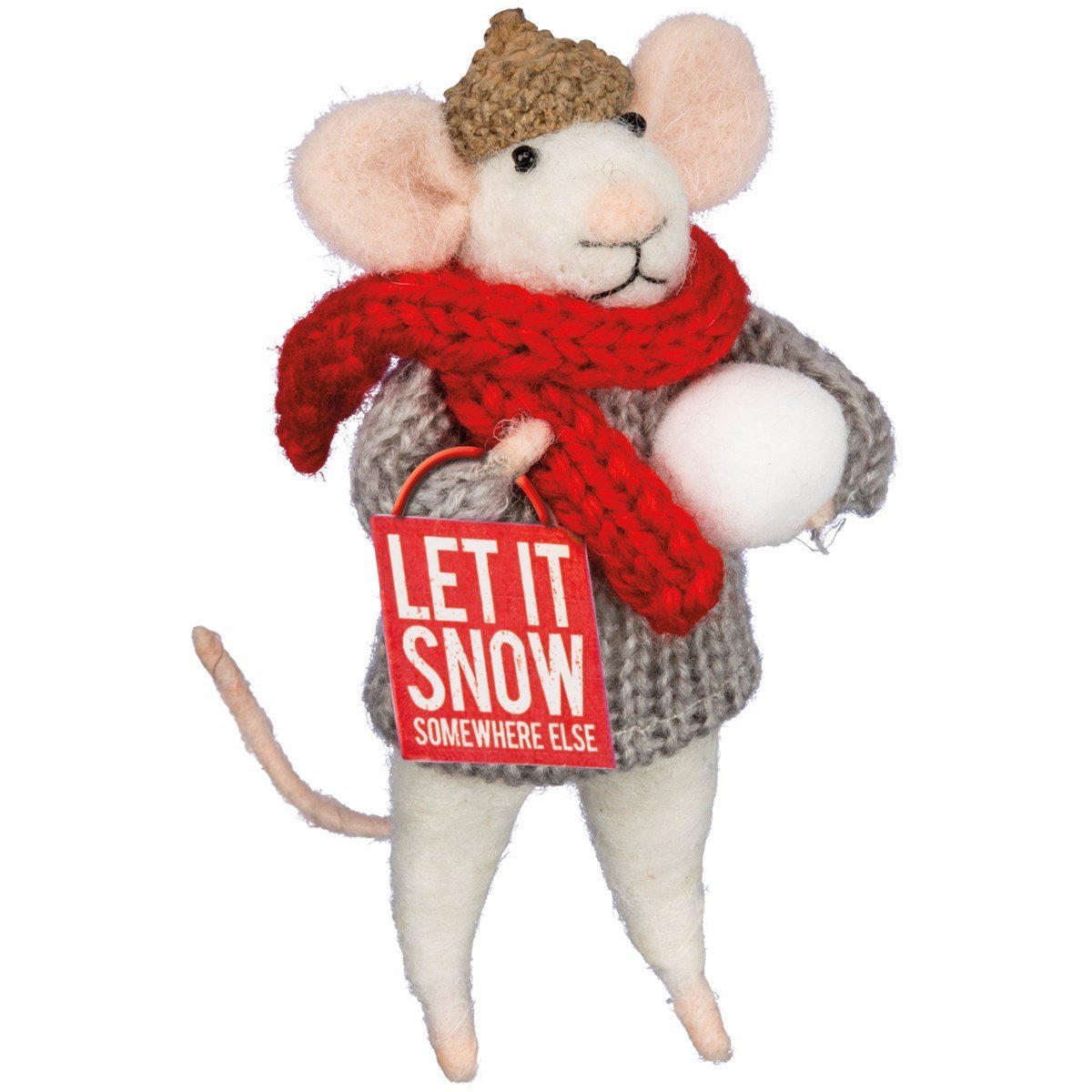 Primitive Country Christmas Felt Mouse Let it Snow Mouse Ornament - The Primitive Pineapple Collection