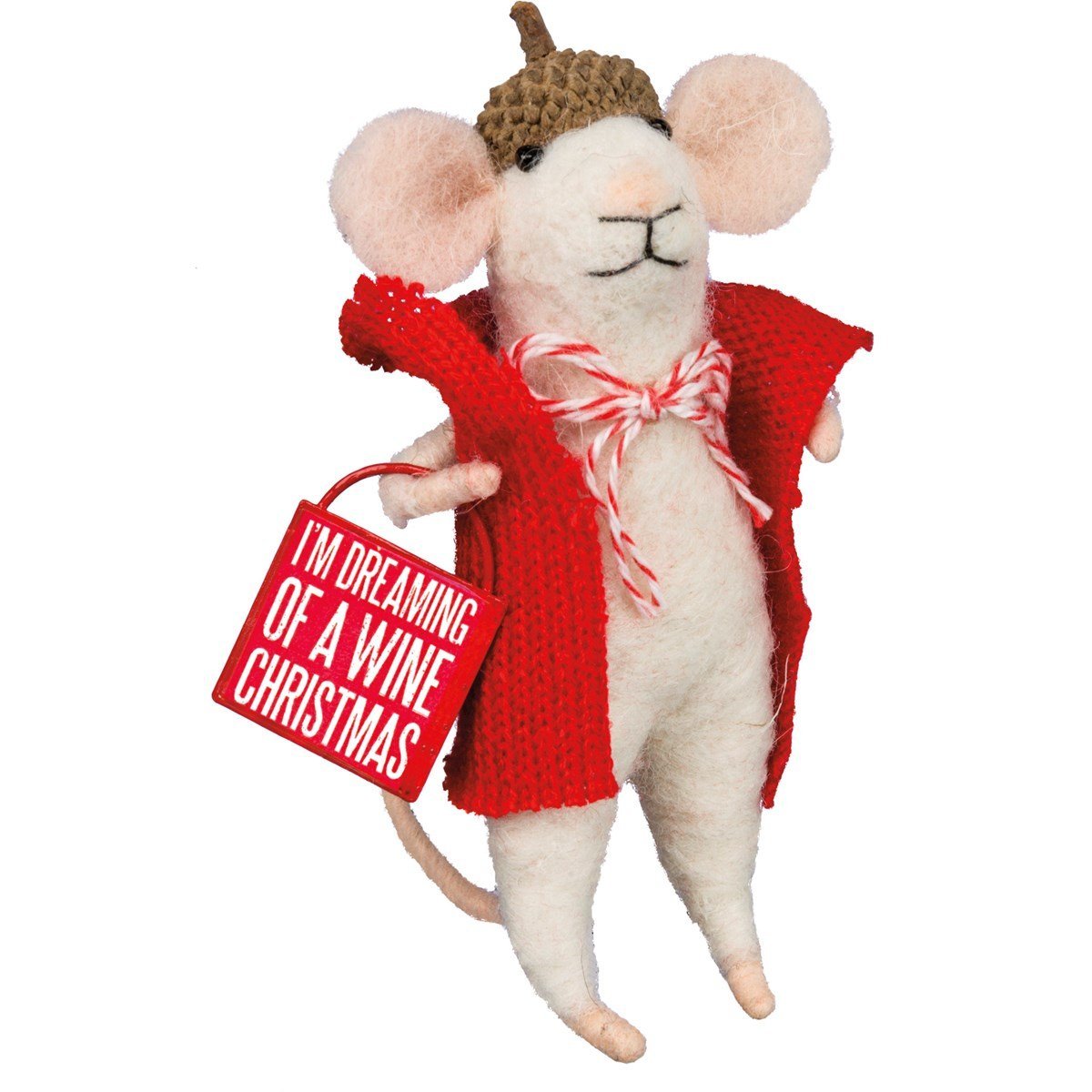 Primitive Country Christmas Felt Mouse Dreaming of Wine Mouse Ornament - The Primitive Pineapple Collection