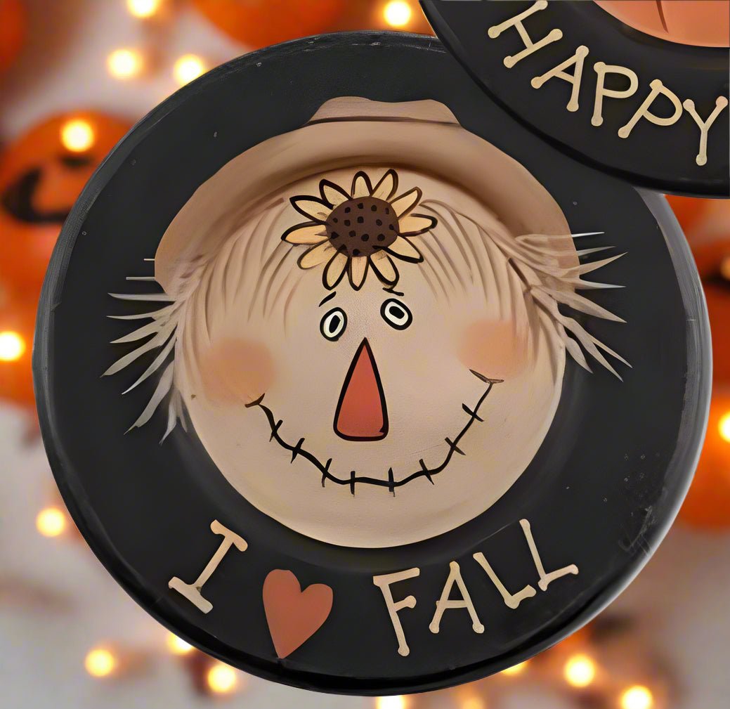 Primitive Fall Folk Art Halloween Wood Plate 3 Assorted - The Primitive Pineapple Collection